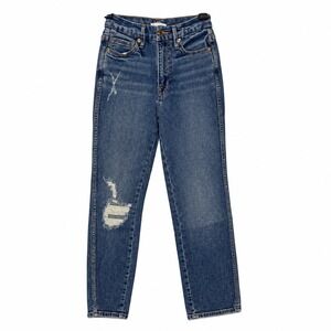 Good‎ American Distressed Straight Leg Jeans High Rise Blue Size 25